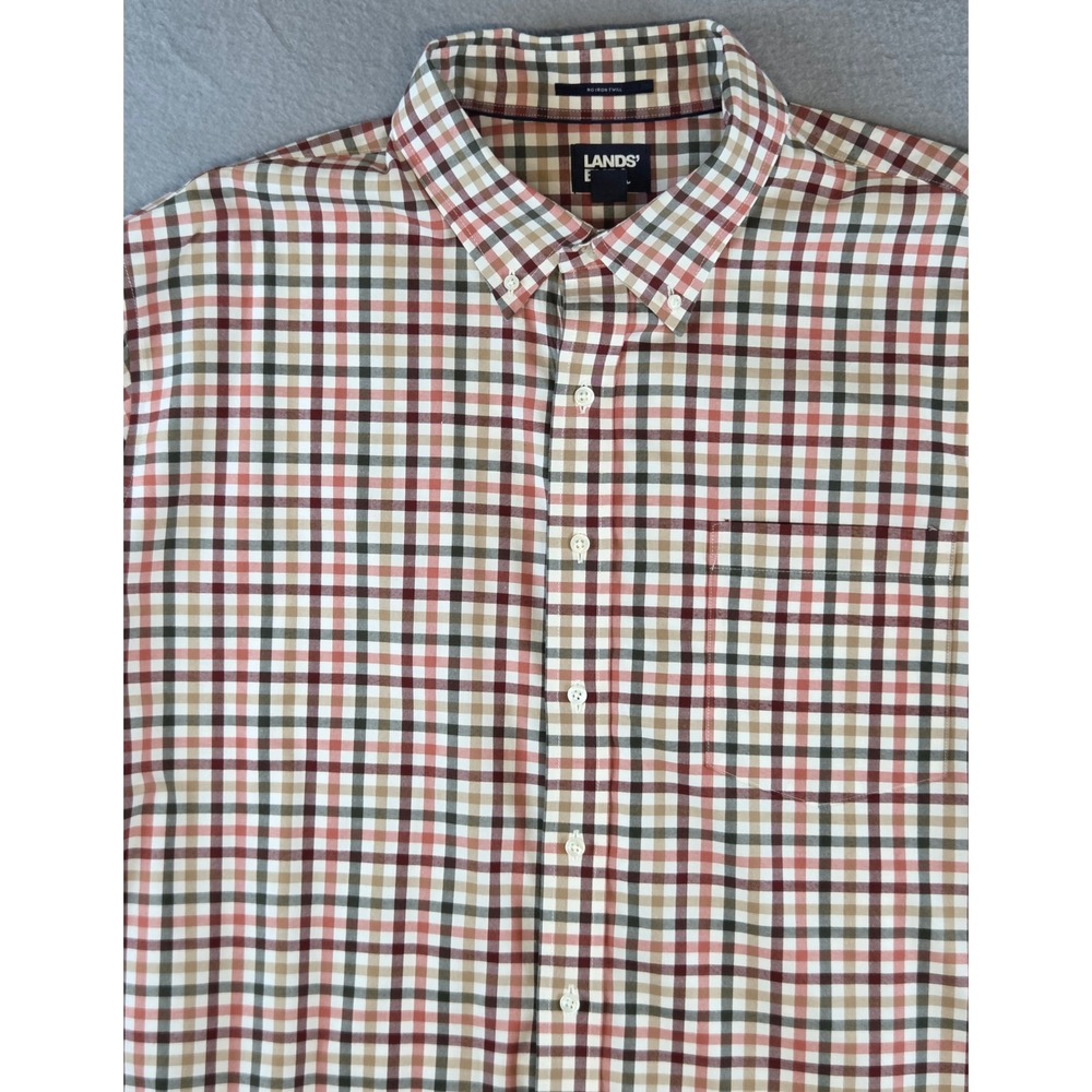 Lands End Twill Plaid Button Down Shirt Men's 2XL Earth Tones Fall Nature Autumn